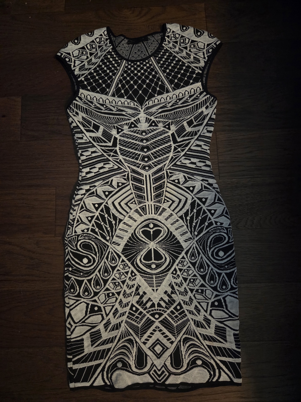 Black and White Geometric Knit Mini Dress